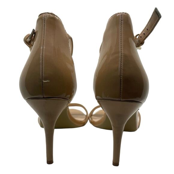 Nine West 10 Strappy Heels Nude Faux Patent Ankle Strap Stiletto Open Toe - Picture 8 of 10
